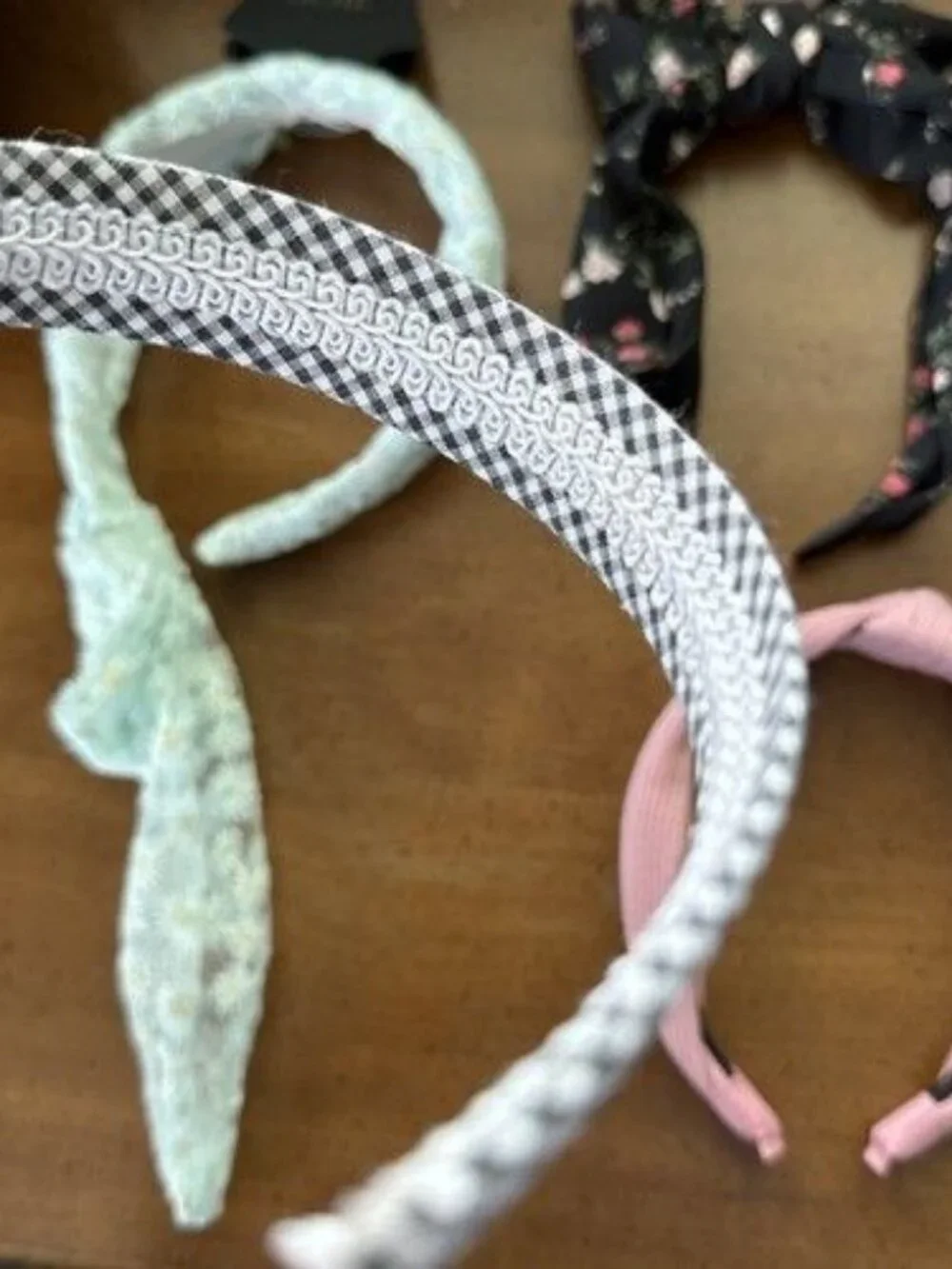 Headband Lot Pink Black Floral Lace Gingham